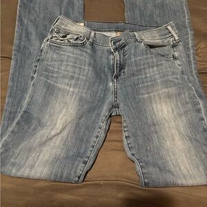 True Religion Blue Straight Leg Jeans with Natural Fading
